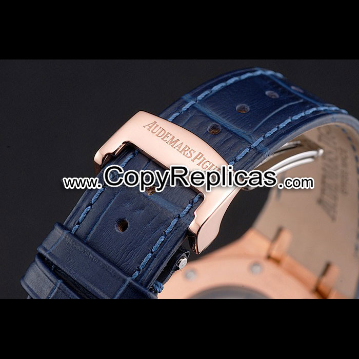 Swiss Audemars Piguet Royal Oak Blue Dial Gold Case Blue Leather Strap AP5541 - Photo-4
