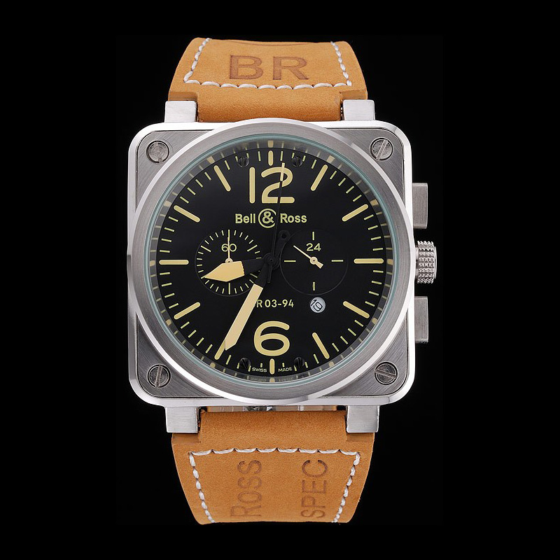 Bell Ross BR 03-94 Black Dial Silver Case Brown Leather Strap BR5576