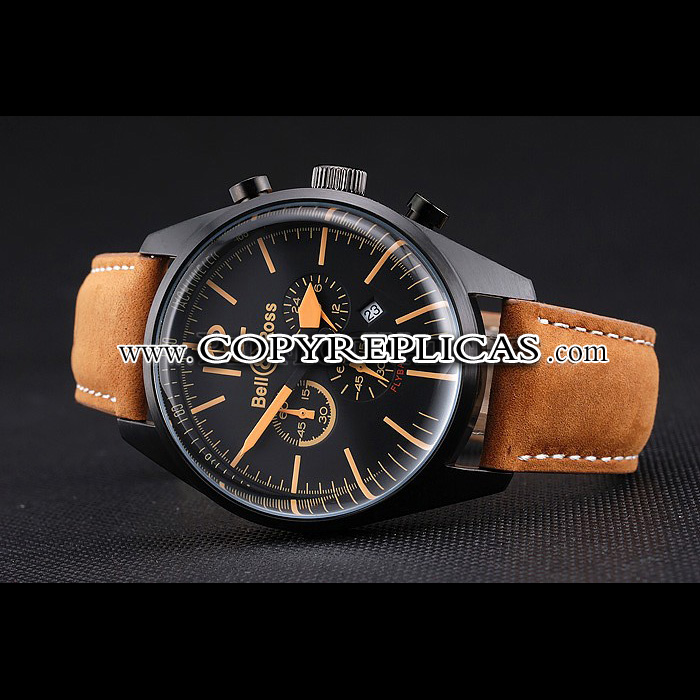 Bell Ross BR126 Flyback Black Dial Case Gold Numerals Brown Suede Leather Strap BR5589 - Photo-2