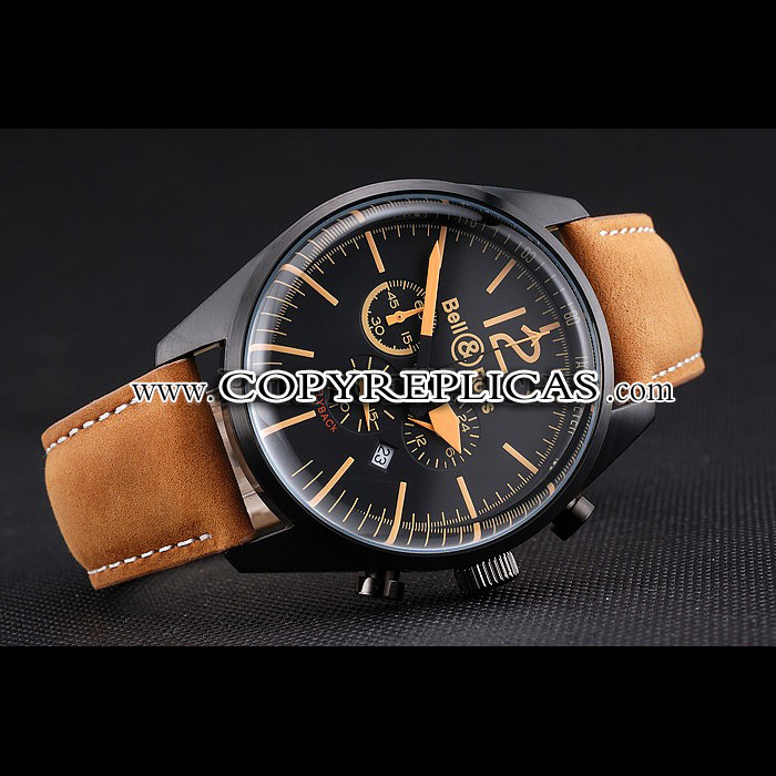 Bell Ross BR126 Flyback Black Dial Case Gold Numerals Brown Suede Leather Strap BR5589 - Photo-3