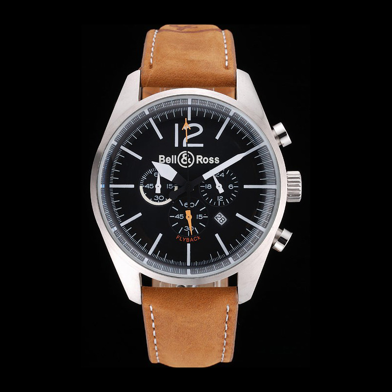 Bell Ross BR126 Flyback Black Dial Silver Case Brown Suede Leather Strap BR5590