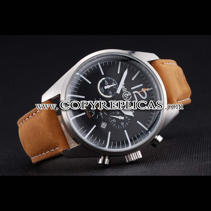 Bell Ross BR126 Flyback Black Dial Silver Case Brown Suede Leather Strap BR5590 - Photo-3