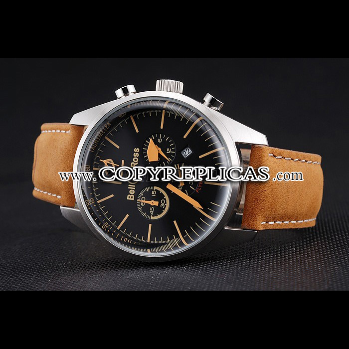 Bell Ross BR126 Flyback Black Dial Silver Case Gold Numerals Brown Suede Strap BR5591 - Photo-2