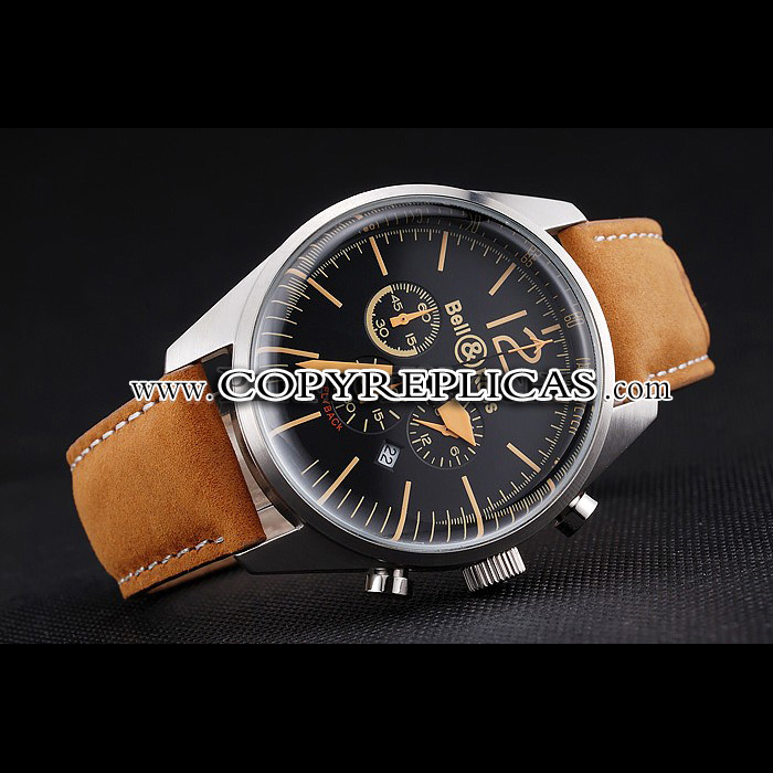 Bell Ross BR126 Flyback Black Dial Silver Case Gold Numerals Brown Suede Strap BR5591 - Photo-3