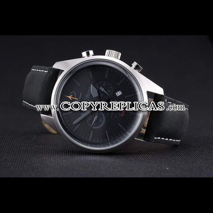 Bell Ross BR126 Flyback Black Dial Silver Case Black Suede Leather Strap BR5607 - Photo-2