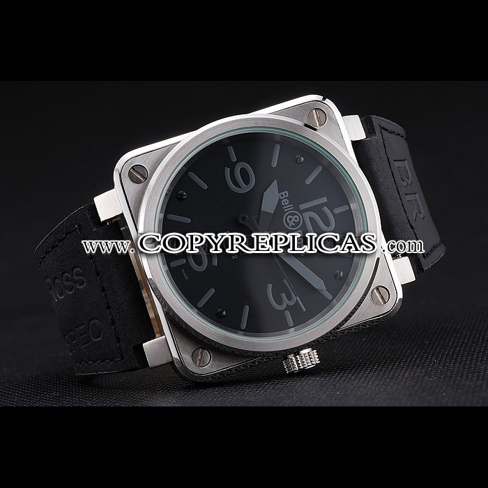 Bell Ross BR 01-92 Black Dial Silver Case Black Leather Strap BR5608 - Photo-3