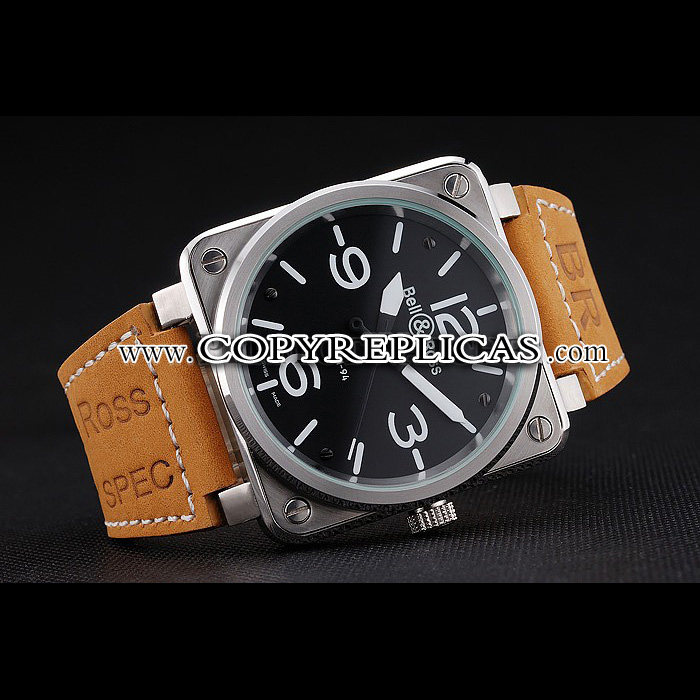 Bell Ross BR 01-94 Black Dial Silver Case Brown Leather Strap BR5609 - Photo-3