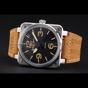 Bell Ross BR 01-92 Black Dial Silver Case Gold Numerals Brown Leather Strap BR5582 - thumb-2