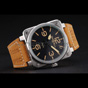 Bell Ross BR 01-92 Black Dial Silver Case Gold Numerals Brown Leather Strap BR5582 - thumb-3