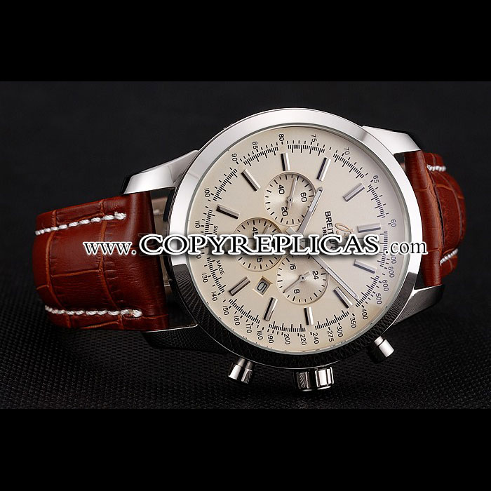 Breitling Transocean Beige Dial Brown Leather Strap Polished Stainless Steel Bezel BL5632 - Photo-2