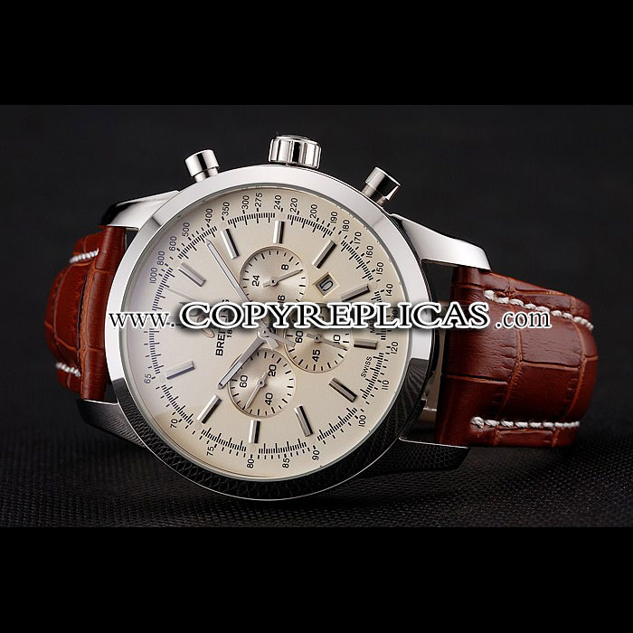 Breitling Transocean Beige Dial Brown Leather Strap Polished Stainless Steel Bezel BL5632 - Photo-3