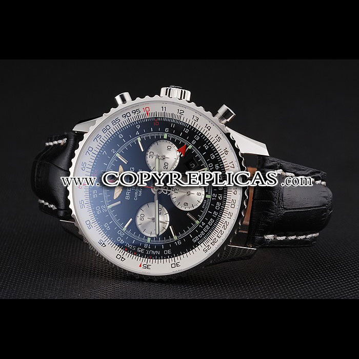 Swiss Breitling Navitimer Black Dial Stainless Stell Case Black Leather Strap BL5644 - Photo-2