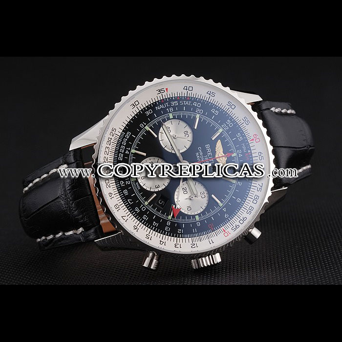 Swiss Breitling Navitimer Black Dial Stainless Stell Case Black Leather Strap BL5644 - Photo-3