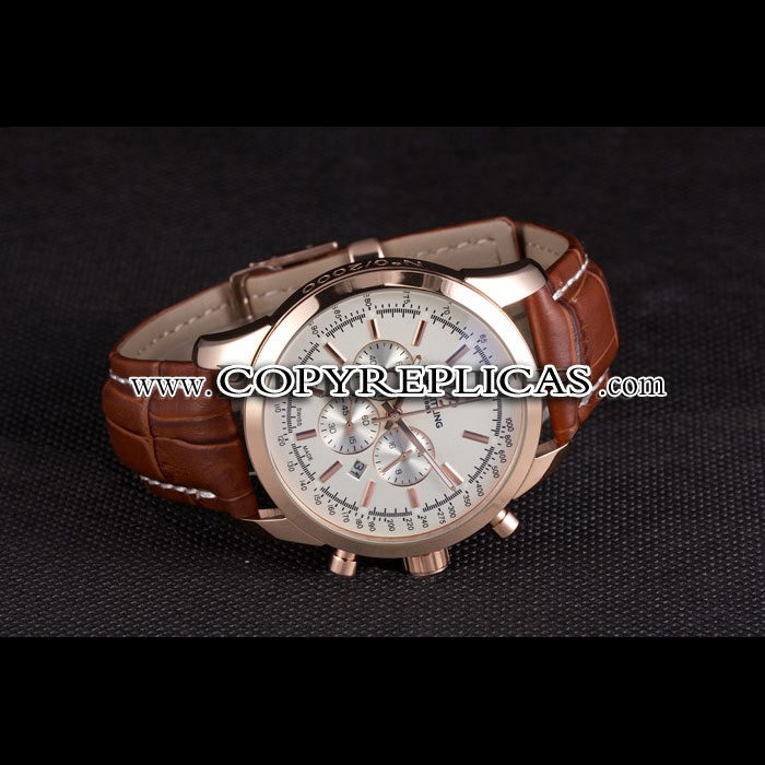 Breitling Transocean White Dial Brown Leather Strap Rose Gold Bezel BL5647 - Photo-2