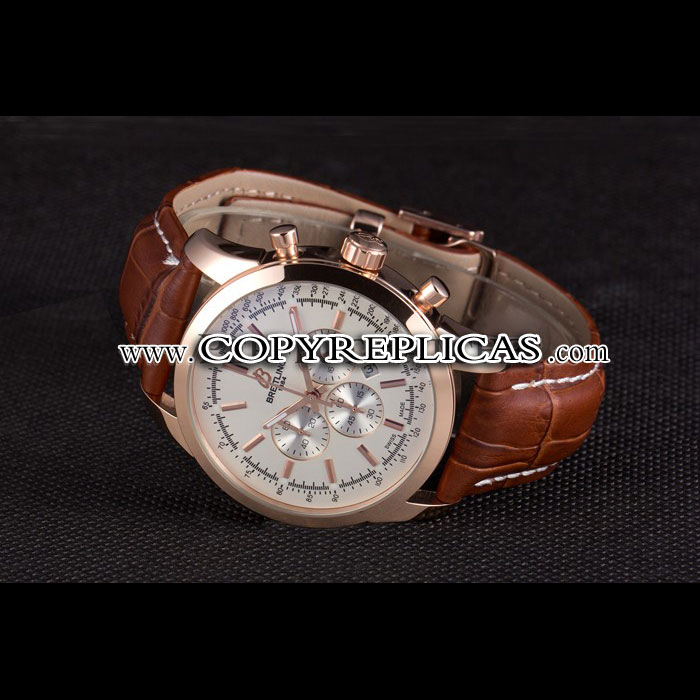 Breitling Transocean White Dial Brown Leather Strap Rose Gold Bezel BL5647 - Photo-3