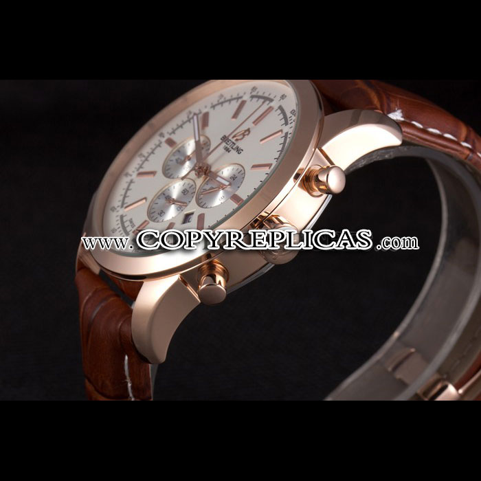 Breitling Transocean White Dial Brown Leather Strap Rose Gold Bezel BL5647 - Photo-4