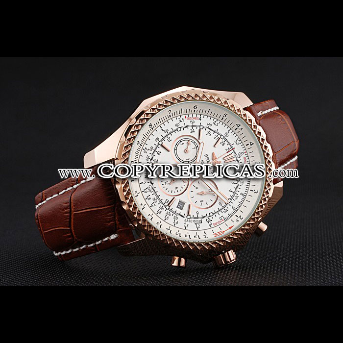 Breitling Bentley Motors Speed Gold Case White Dial Brown Leather Bracelet BL5665 - Photo-2