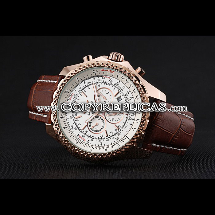Breitling Bentley Motors Speed Gold Case White Dial Brown Leather Bracelet BL5665 - Photo-3