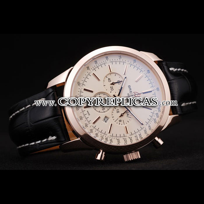 Breitling Transocean White Dial Black Leather Strap Rose Gold Bezel BL5669 - Photo-2