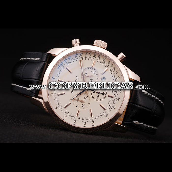 Breitling Transocean White Dial Black Leather Strap Rose Gold Bezel BL5669 - Photo-3