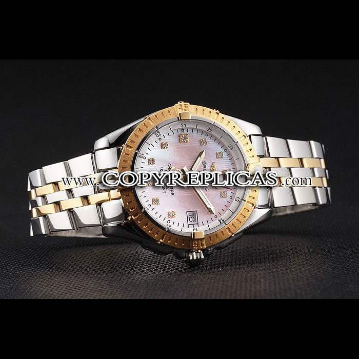 Breitling Colt Lady Pink Dial Diamond Hour Marks Gold Bezel Steel Case Two Tone Bracelet BL5675 - Photo-3