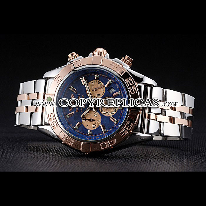 Breitling Chronomat Blue Dial Rose Gold Bezel Subdials Steel Case Two Tone Bracelet BL5681 - Photo-2