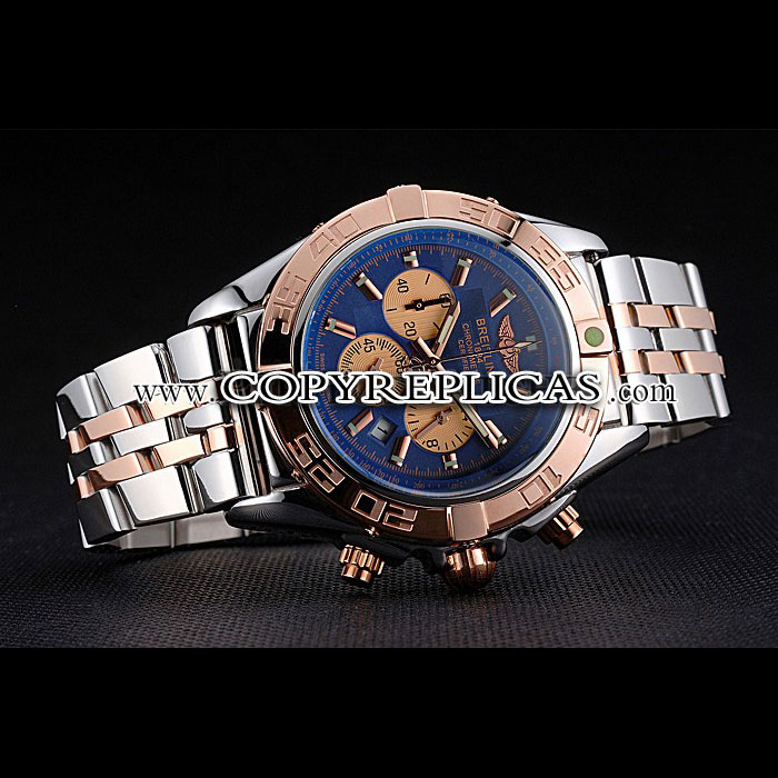 Breitling Chronomat Blue Dial Rose Gold Bezel Subdials Steel Case Two Tone Bracelet BL5681 - Photo-3