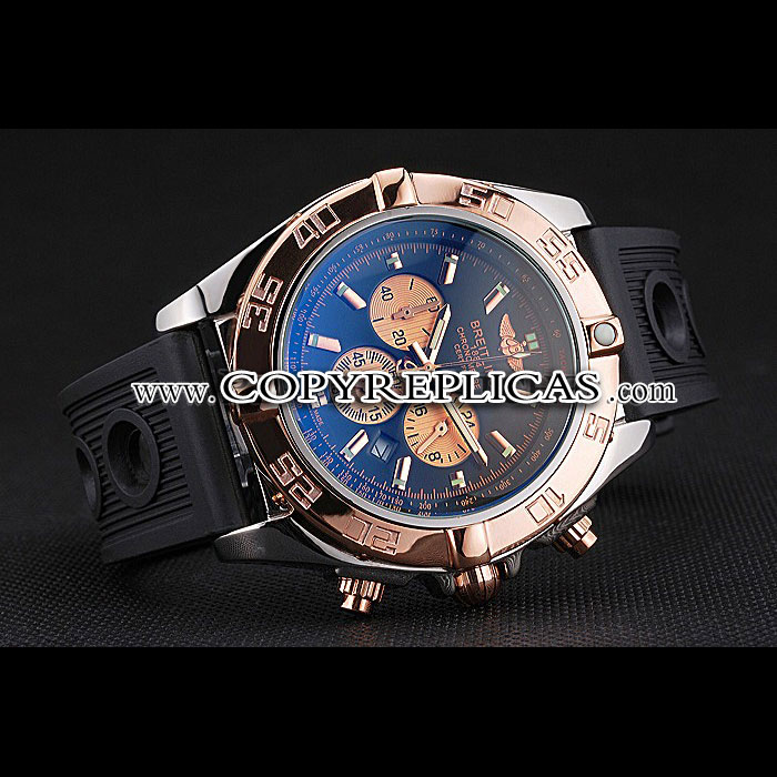 Breitling Chronomat Black Dial Rose Gold Bezel Subdials Steel Case Black Rubber Strap BL5697 - Photo-3