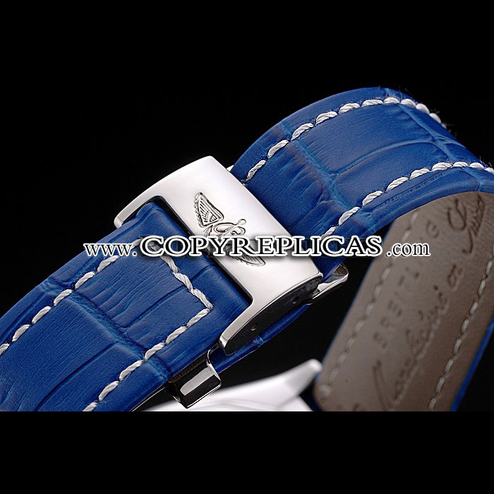 Breitling Chronomat Blue Dial Rose Gold Bezel Subdials Stainless Steel Case Blue Leather Strap BL5698 - Photo-4