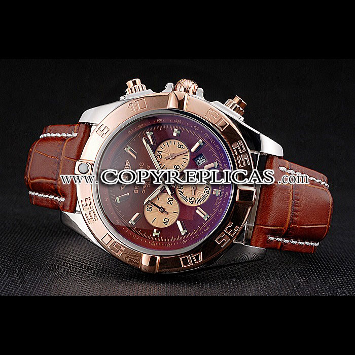 Breitling Chronomat Brown Dial Rose Gold Bezel Subdials Stainless Case Brown Leather BL5704 - Photo-2