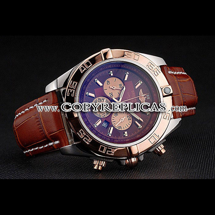 Breitling Chronomat Brown Dial Rose Gold Bezel Subdials Stainless Case Brown Leather BL5704 - Photo-3