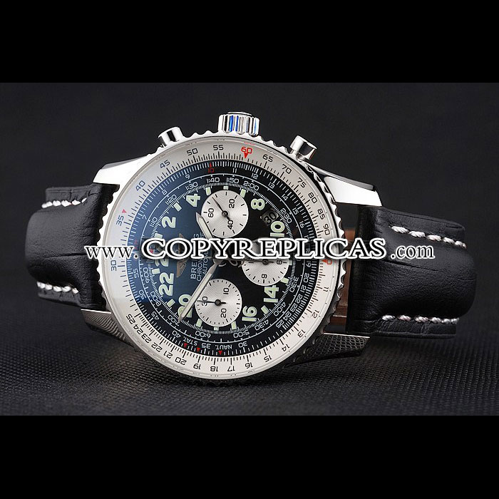 Swiss Breitling Navitimer Cosmonaute Black Dial Stainless Steel Case Black Leather Strap BL5707 - Photo-2