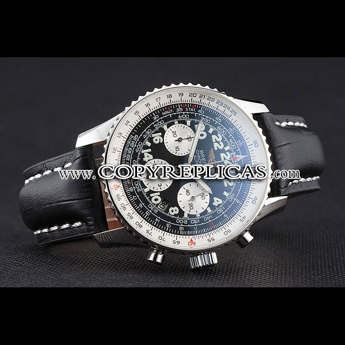 Swiss Breitling Navitimer Cosmonaute Black Dial Stainless Steel Case Black Leather Strap BL5707 - Photo-3