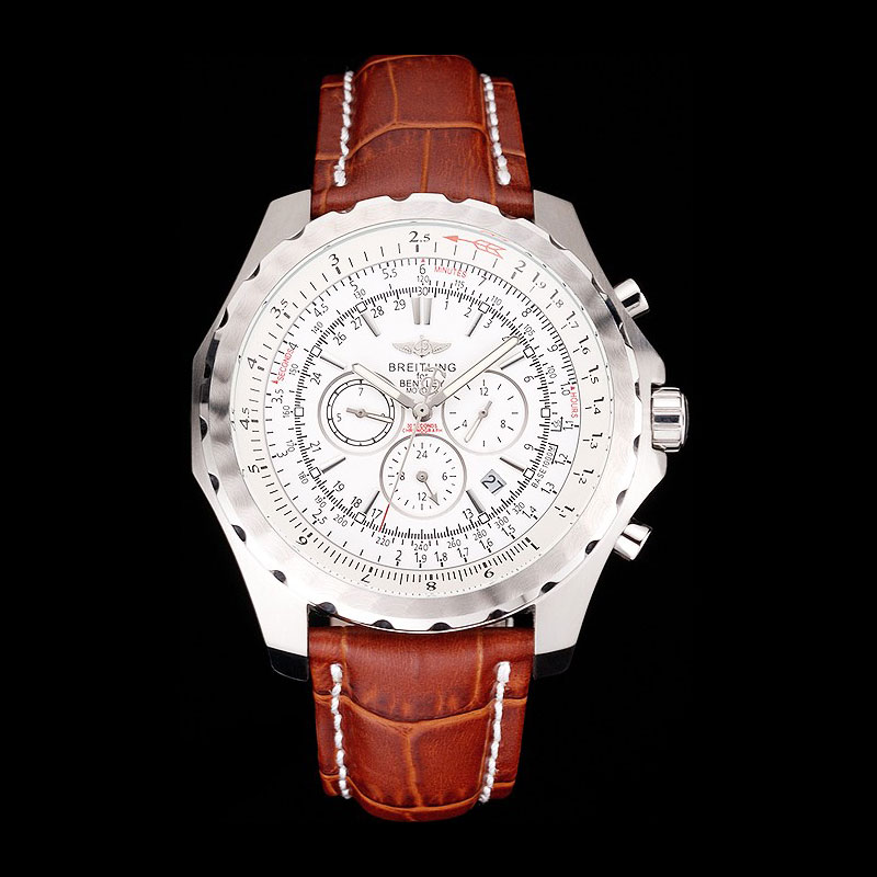 Breitling Bentley Motors T Stainless Steel Case White Dial Brown Leather Bracelet BL5711