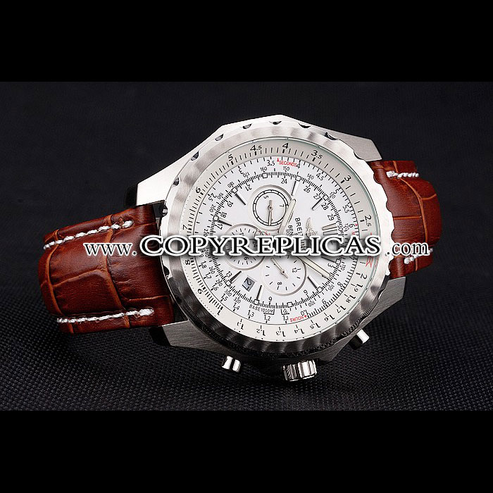 Breitling Bentley Motors T Stainless Steel Case White Dial Brown Leather Bracelet BL5711 - Photo-2