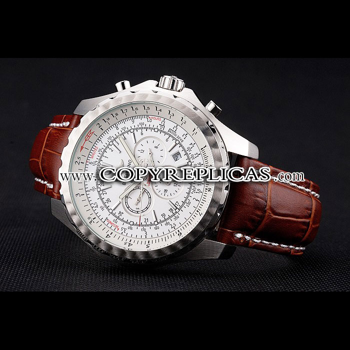 Breitling Bentley Motors T Stainless Steel Case White Dial Brown Leather Bracelet BL5711 - Photo-3