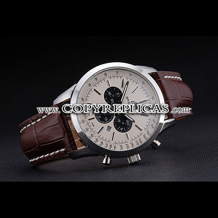 Breitling Transocean Chronograph White Dial Stainless Steel Case Brown Leather Bracelet BL5712 - Photo-2
