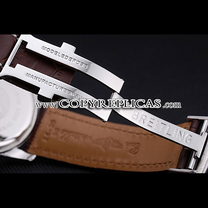 Breitling Transocean Chronograph White Dial Stainless Steel Case Brown Leather Bracelet BL5712 - Photo-4