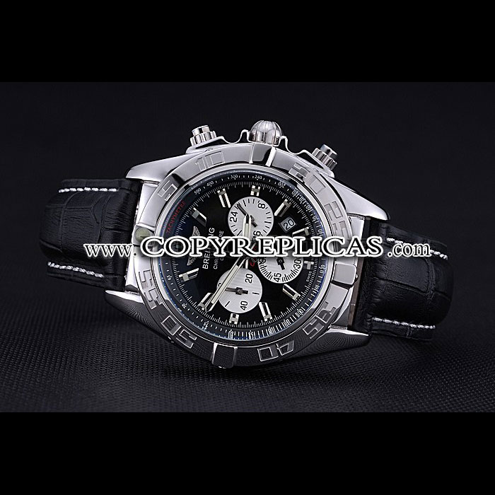 Breitling Chronomat 44 Black Dial with White Subdials Black Leather Bracelet BL5715 - Photo-3