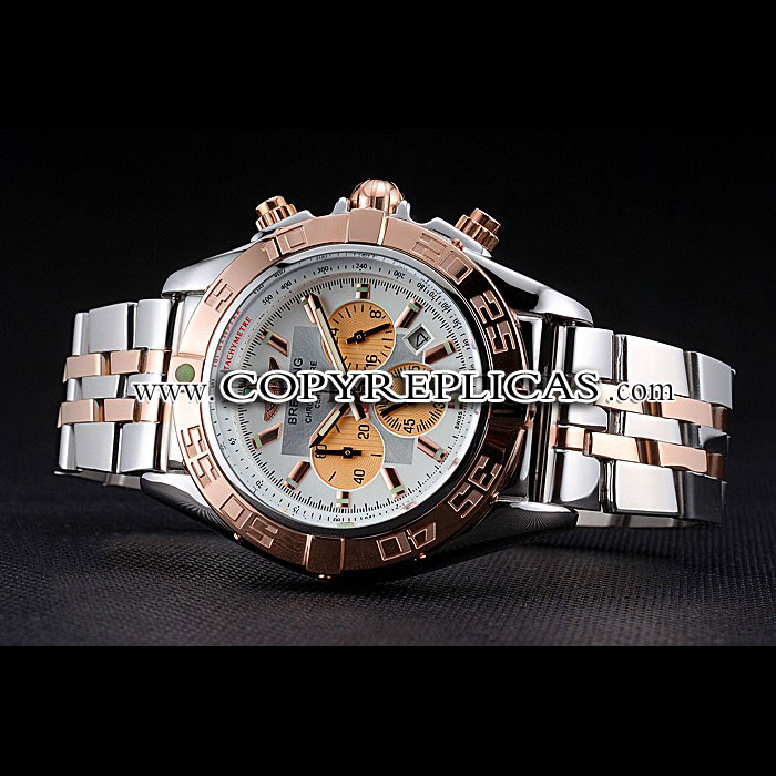 Breitling Chronomat White Dial Rose Gold Bezel Subdials Stainless Steel Two Tone Bracelet BL5721 - Photo-2