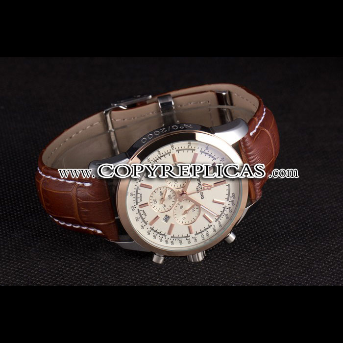 Breitling Transocean White Dial Light Brown Leather Strap Rose Gold Bezel BL5729 - Photo-2