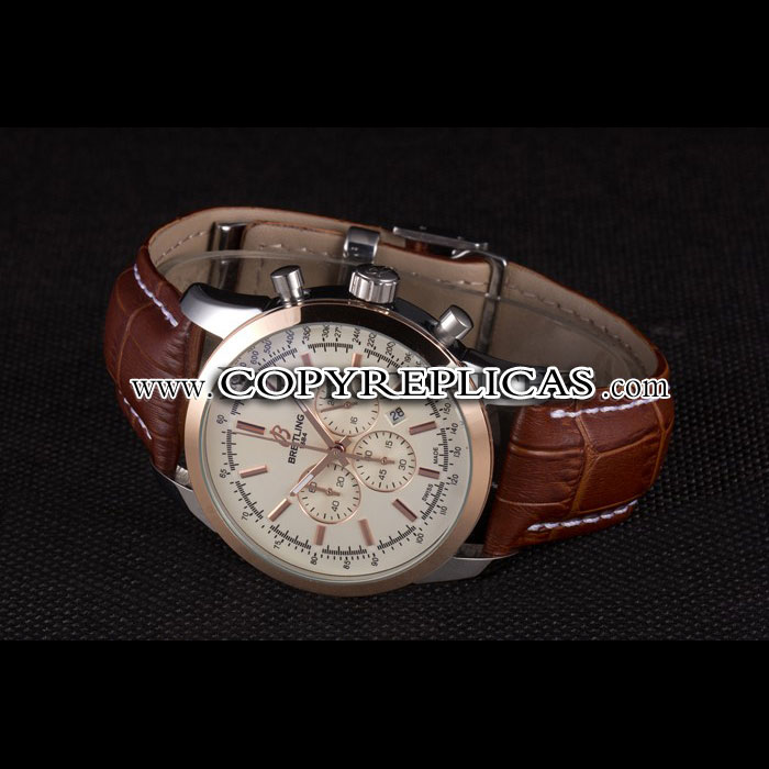 Breitling Transocean White Dial Light Brown Leather Strap Rose Gold Bezel BL5729 - Photo-3