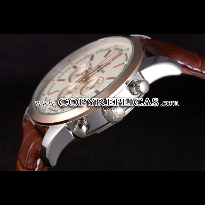 Breitling Transocean White Dial Light Brown Leather Strap Rose Gold Bezel BL5729 - Photo-4