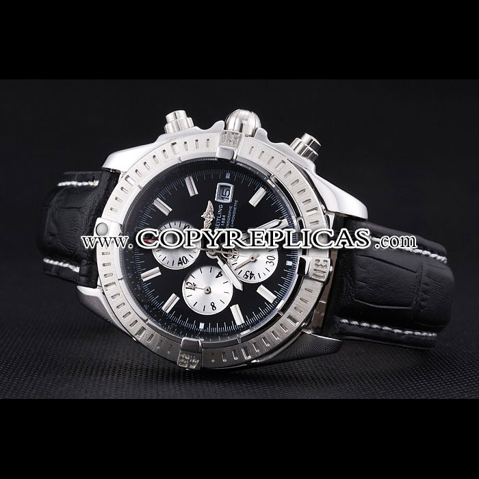 Breitling Chronomat 13 Stainless Steel Case Black Dial Black Leather Bracelet BL5731 - Photo-2