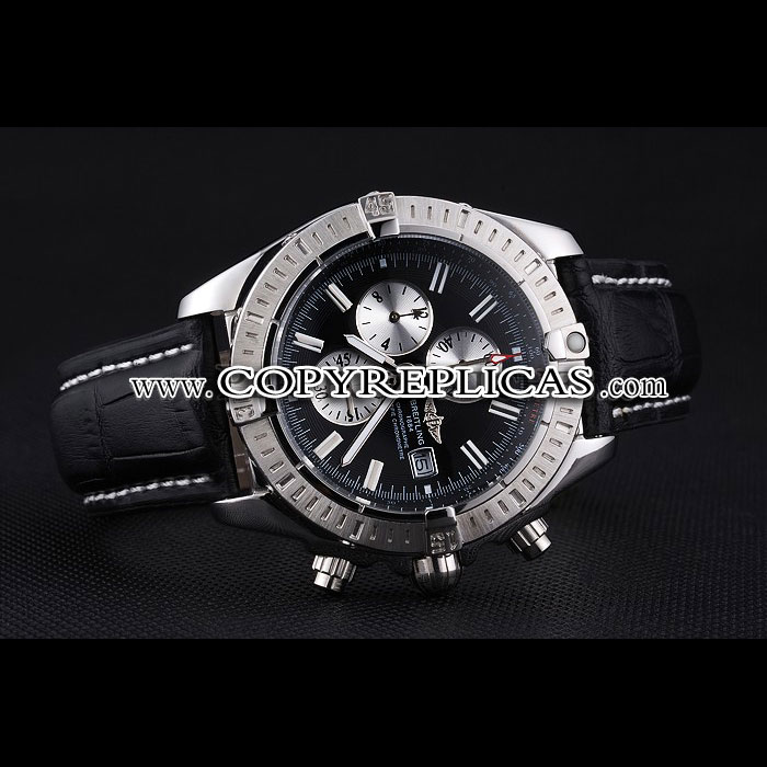 Breitling Chronomat 13 Stainless Steel Case Black Dial Black Leather Bracelet BL5731 - Photo-3