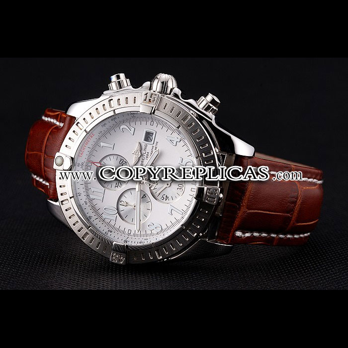 Breitling Chronomat 13 Stainless Steel Case White Dial Arabic Numerals Brown Bracelet BL5732 - Photo-2