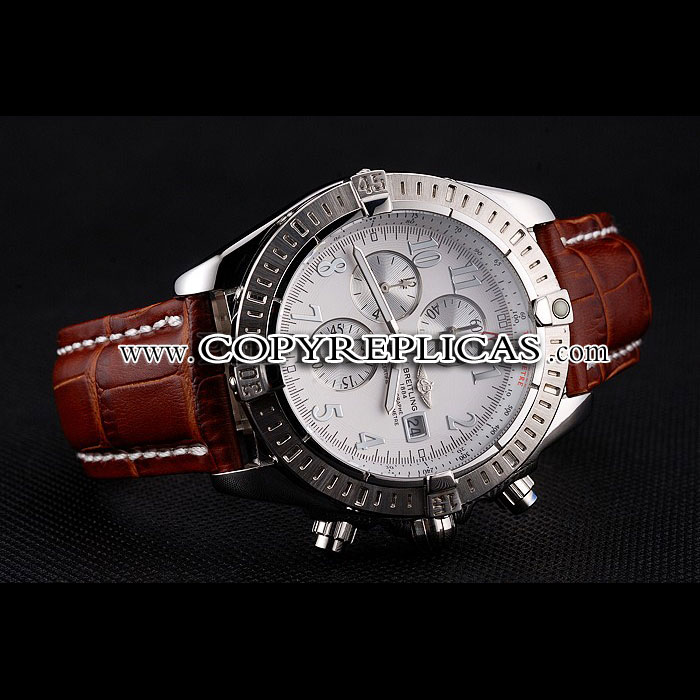 Breitling Chronomat 13 Stainless Steel Case White Dial Arabic Numerals Brown Bracelet BL5732 - Photo-3