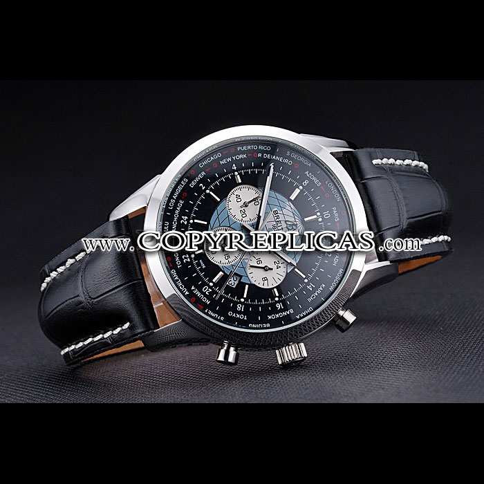 Breitling Transocean Chronograph Unitime Black Dial Steel Case Black Leather Bracelet BL5733 - Photo-2