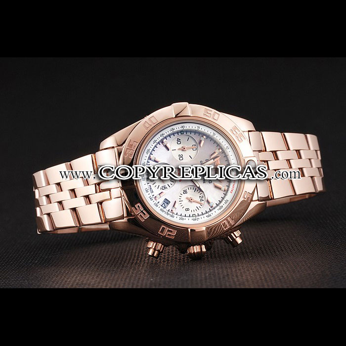 Breitling Chronomat Quartz Pearl Dial Rose Gold Case Bracelet BL5737 - Photo-3