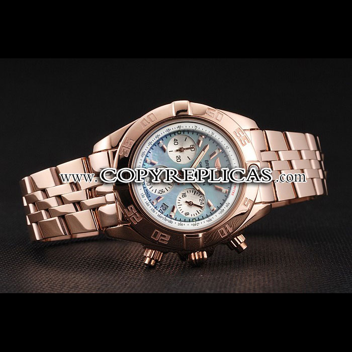Breitling Chronomat Quartz Light Blue Dial Rose Gold Case Bracelet BL5739 - Photo-3